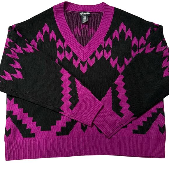 2911 Wrangler Retro Purple and Black, V-neck Sweater Women's Large, loose fit - Picture 6 of 7
